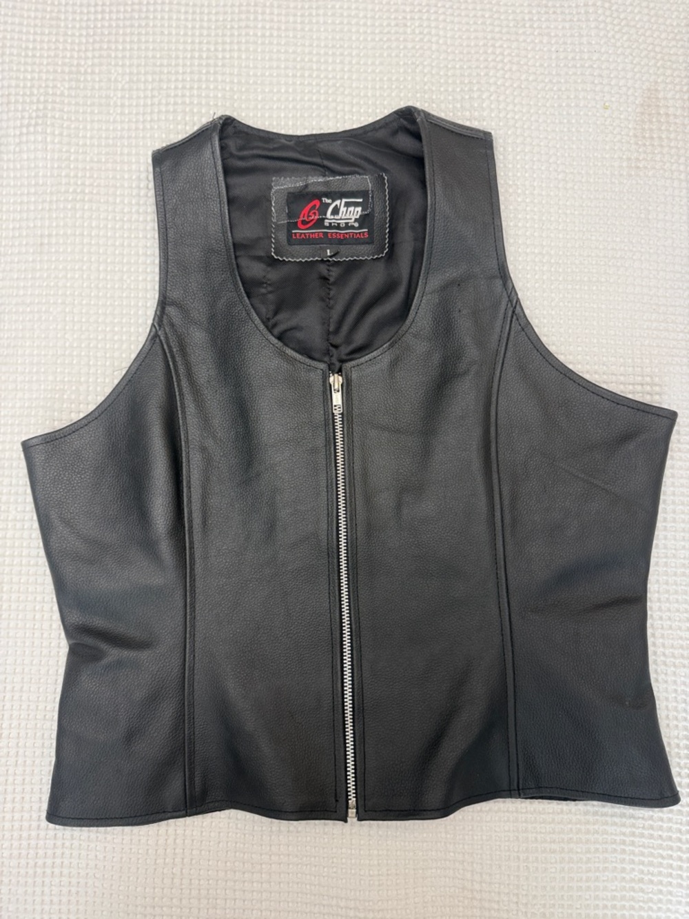 THE CHOP SHOP - Leather Essentials - Black Leather Zip Front Vest - Large